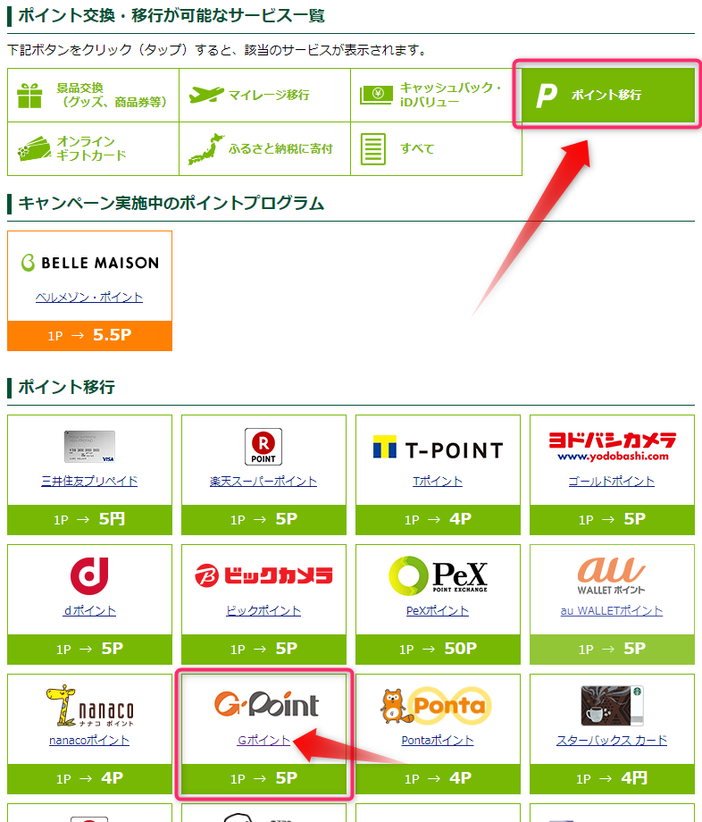 Gポイントを選択