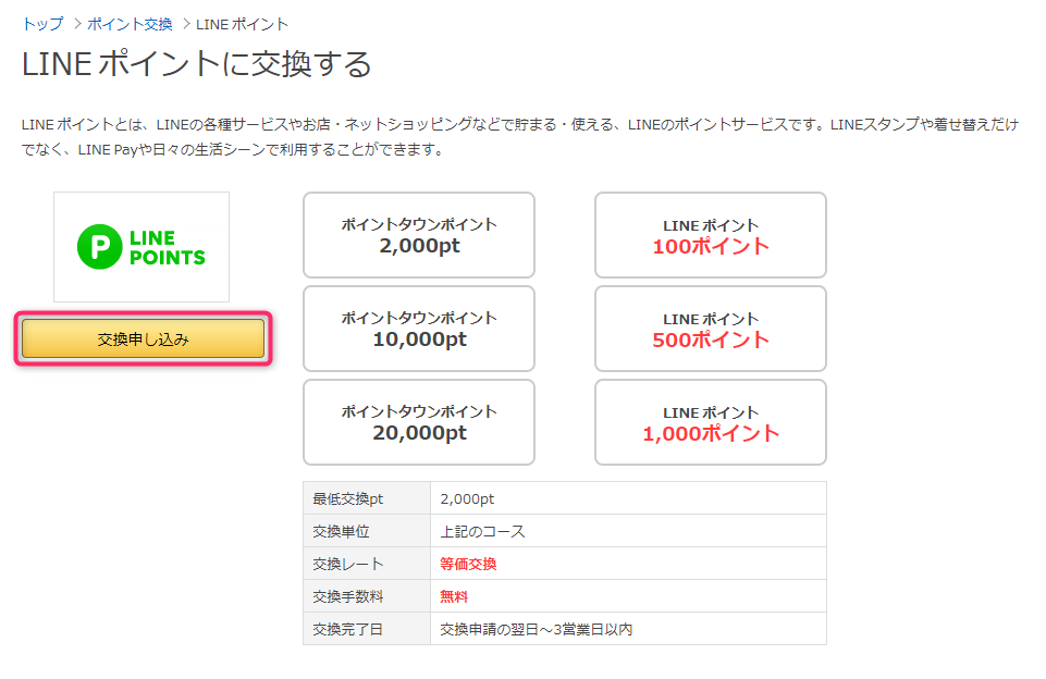 ポイント交換条件を確認してポイント交換へ
